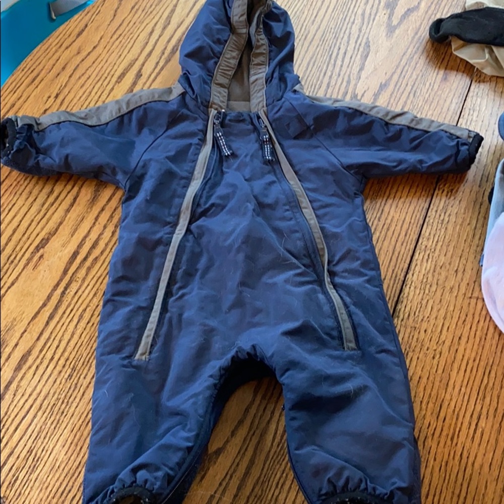 Navy and gray snow suit